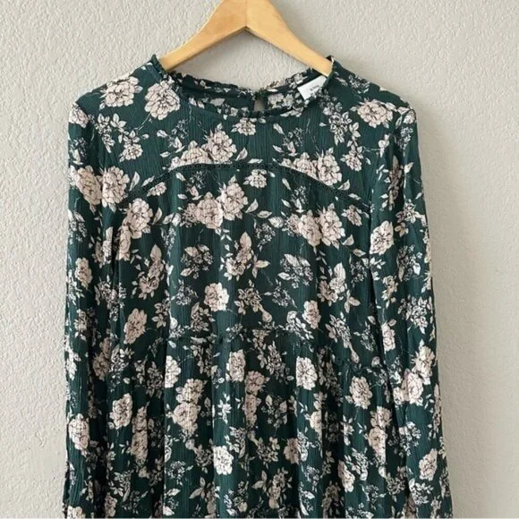 Knox Rose Green Ruffled Tiered Sundress floral-printed babydoll Sz Medium - Picture 4 of 8